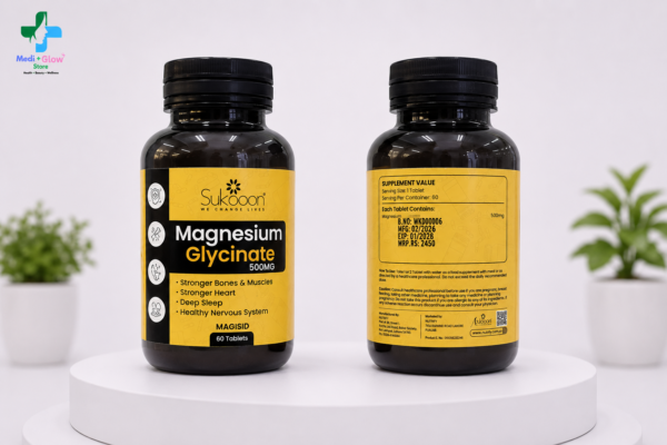 Sukooon Magnesium Glycinate 500mg – High Absorption Magnesium Supplement | 60 Tablets